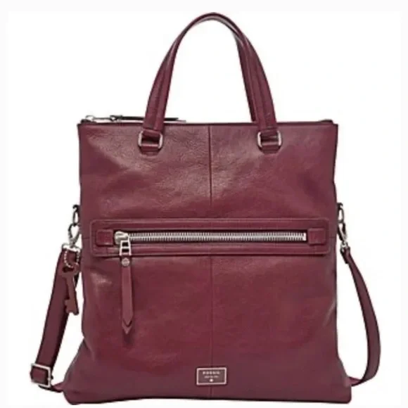 Vintage Fossil Leather Dawson Foldover Tote in Maroon - Picture 1 of 4